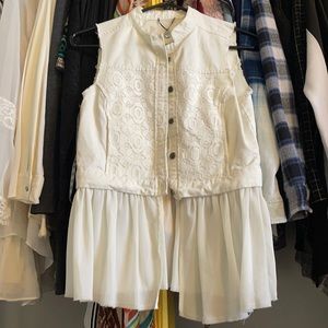White Jean Vest w/ detachable trim